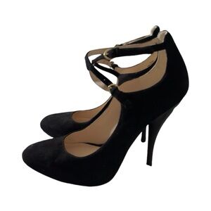 Nine West Black Suede Heels with Straps Size 8.5